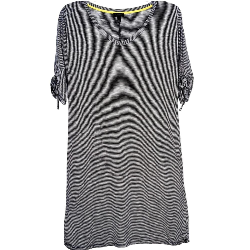 Talbots T Shirt Dress Women's Size S Black White Striped Cotton Modal V Neck